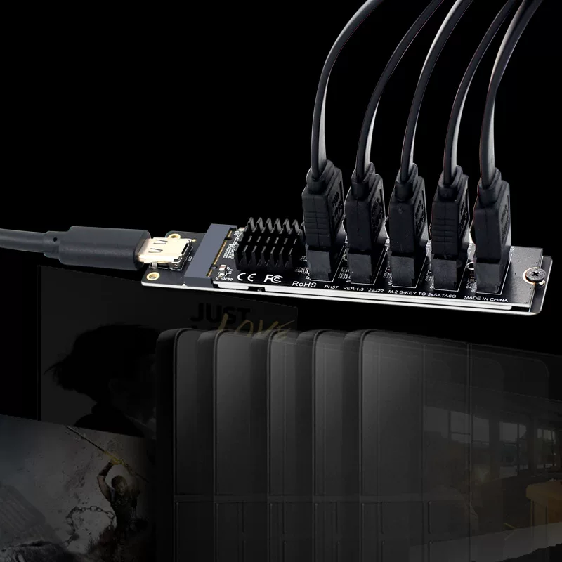 Thẻ mở rộng TYPE-C/USB3.0 sang SATA3.0 thành 5 cổng 6Gbps 5G JM575+JMS580