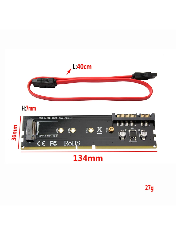 Bộ chuyển đổi cố định khe cắm thẻ nhớ DDR sang M.2 NGFF B-Key sang SATA3.0, tương thích với DDR2, DDR3, DDR4