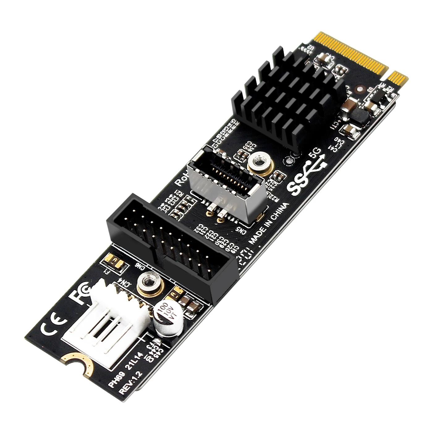 Thẻ mở rộng M.2 NVME M-KEY PCIe sang USB3.1 phía trước 5Gbps TYPE-C+19/20PIN