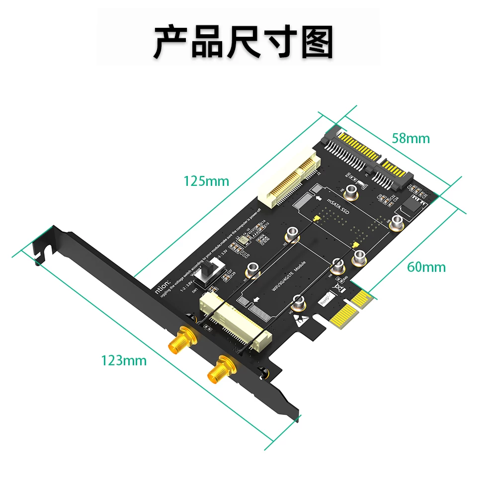 Ổ cứng msata mini pci-e wifi mô-đun 3g/4g sang thẻ mở rộng bộ chuyển đổi PCI-E X1 2 trong 1