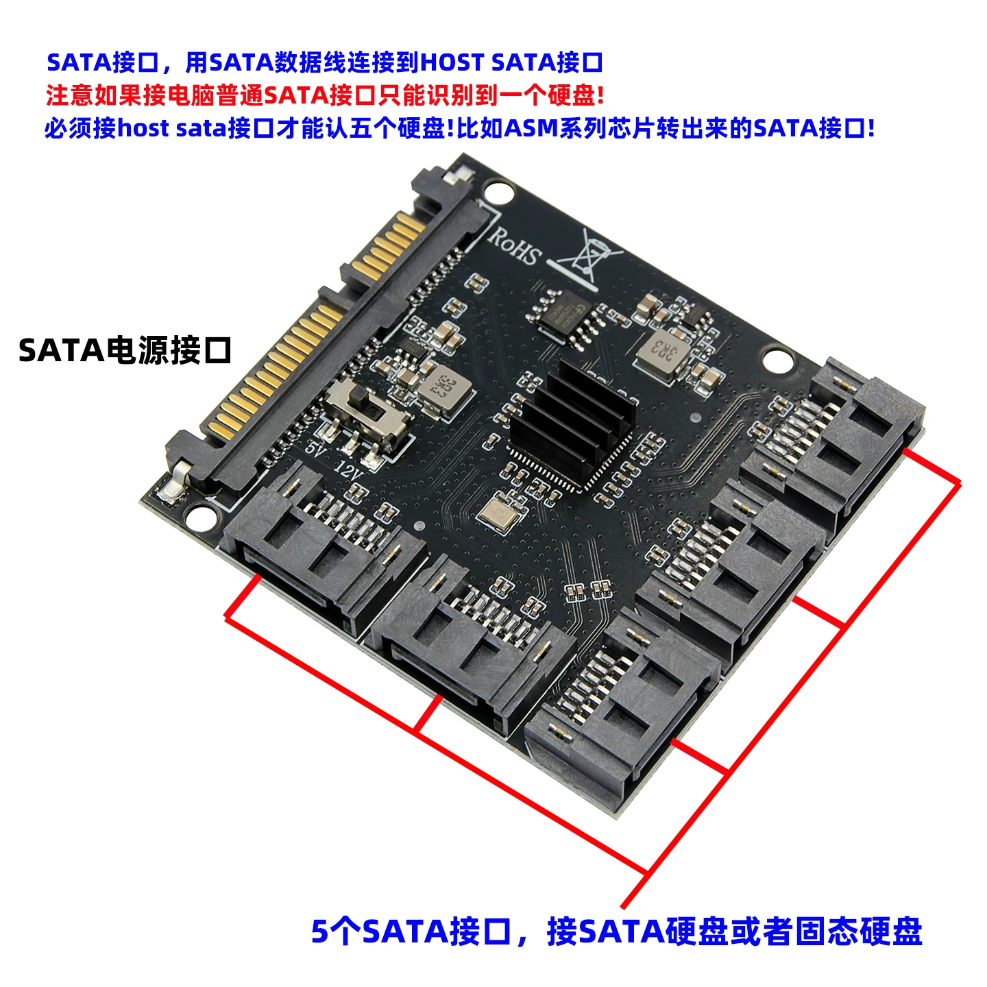 Thẻ mở rộng ổ cứng USB3.0 sang SATA3.0 5 ngăn tốc độ cao NAS Feiniu Qunhui JMB575 SATA1 đến 5