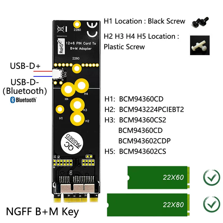 Thẻ mạng không dây BCM94360CD/43602CS sang máy tính để bàn Thẻ/bảng chuyển đổi SSD M.2 NVME