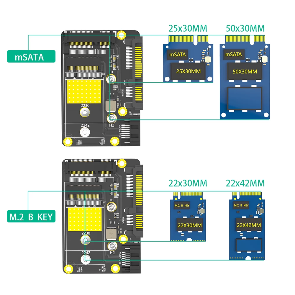 Thẻ chuyển đổi ổ cứng thể rắn M.2 NGFF MSATA kép MSATA sang kép SATA3.0 thẻ mở rộng chiều cao đầy đủ chiều cao nửa chiều cao