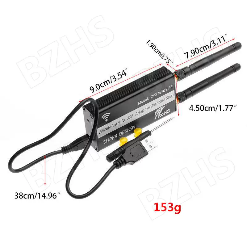 (M.2) Bảng chuyển đổi KEY B sang USB có khe cắm thẻ SIM và mô-đun ăng-ten vỏ mô-đun WWAN/4G LTE