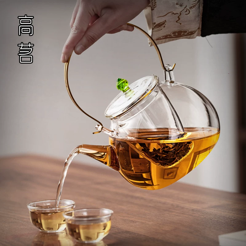 Ấm trà thủy tinh có ngăn tách trà-nước, chịu nhiệt cao, có tay cầm, mẫu mới 2025, được thiết kế đặc biệt cho bếp điện gốm, bình thủy tinh dày.