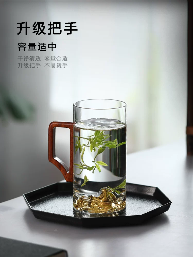 Cốc thủy tinh đặc biệt để pha trà xanh, cốc ngắm cảnh một lớp, cốc pha lê cao cấp dành cho nam giới, cốc trà văn phòng có tay cầm