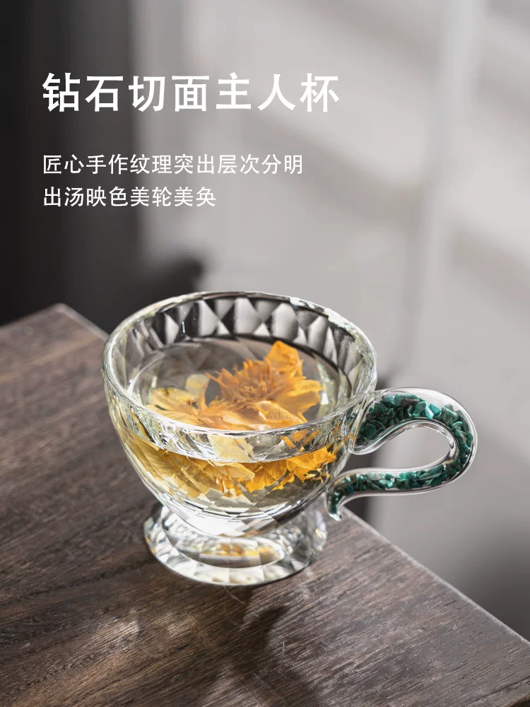 Tách trà nhỏ bằng thủy tinh pha lê có tay cầm, cốc chủ, dùng cá nhân của phụ nữ, cốc nếm trà dày tinh tế, cốc uống trà