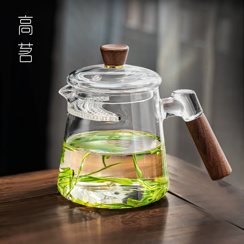 Cốc hình trăng khuyết có tích hợp bộ lọc trà, tay cầm bằng gỗ, thiết bị pha trà xanh cao cấp, tách trà-nước, dung tích lớn, dày dặn và chịu nhiệt.