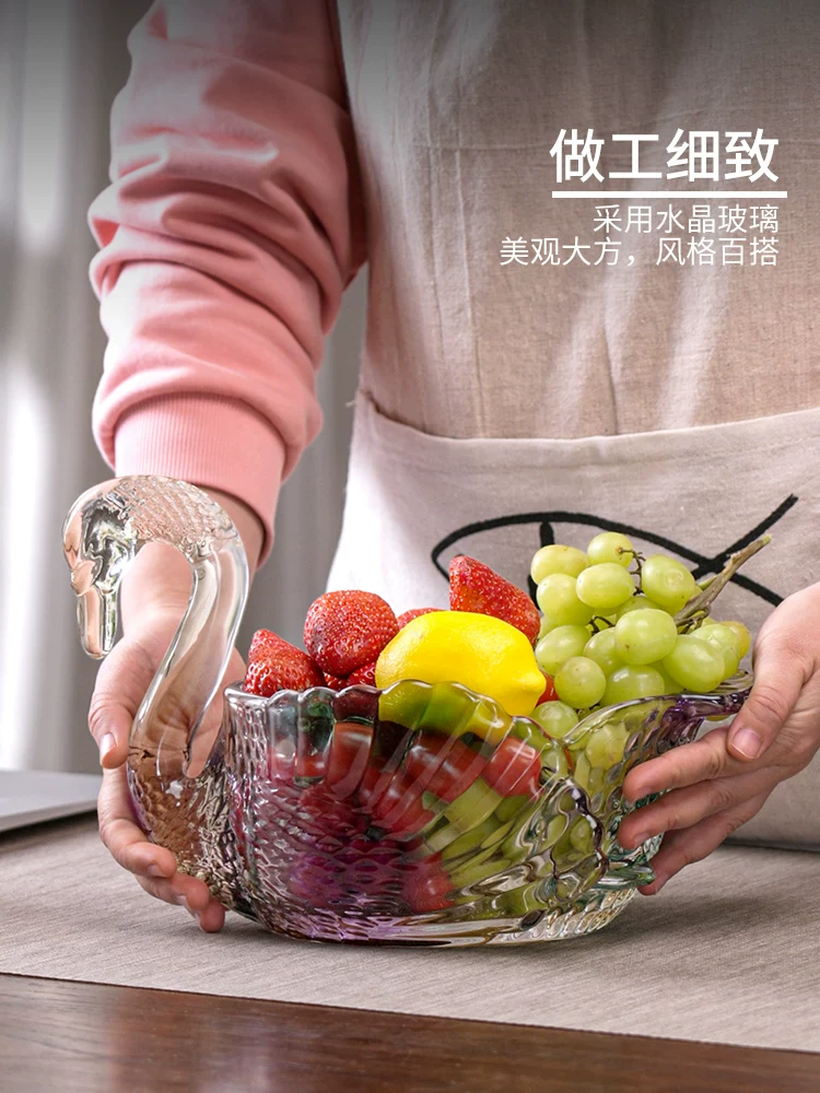 Khay đựng trái cây thủy tinh kiểu châu Âu sáng tạo, khay đựng đồ ăn nhẹ pha lê cao cấp, sang trọng, dùng cho phòng khách, bàn trà.