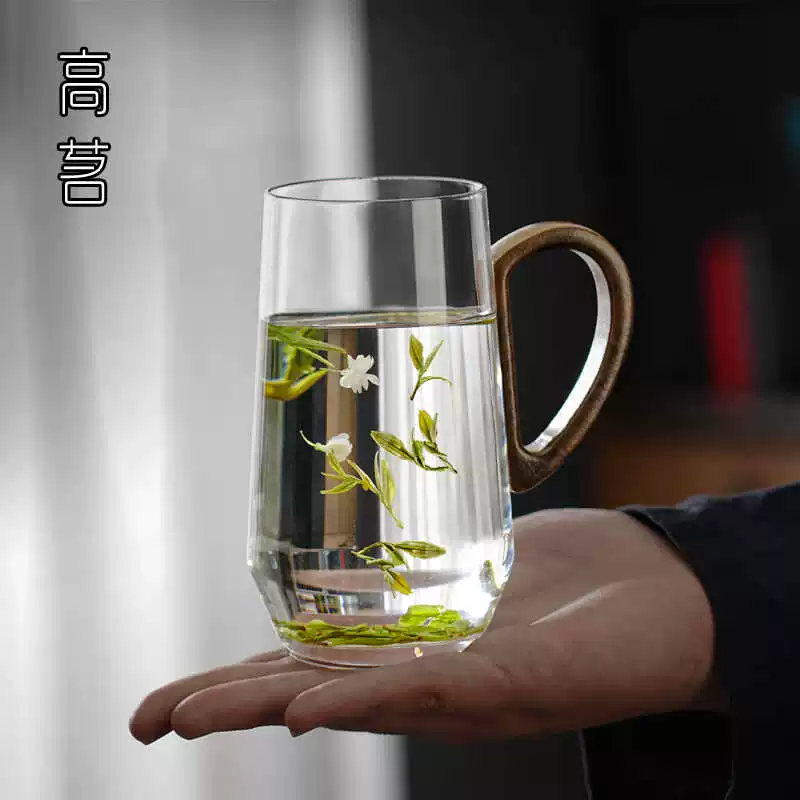 Cốc thủy tinh kiểu mới để pha trà xanh, trong suốt có tay cầm, cốc chịu nhiệt độ cao, cốc uống nước gia đình, cốc trà, cao cấp