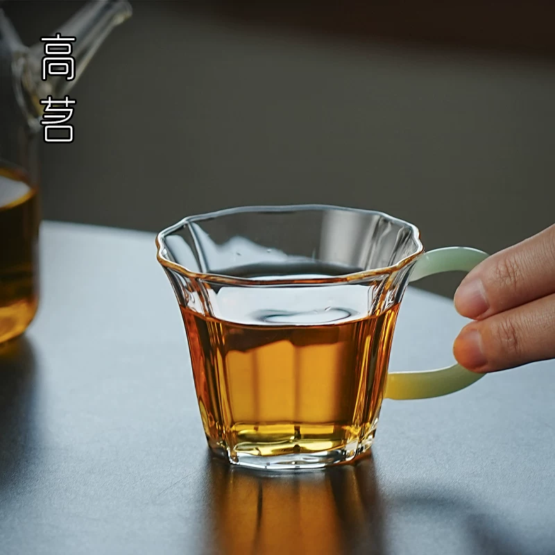Tách trà nhỏ bằng thủy tinh có tay cầm, tách trà của bậc thầy, tách trà cao cấp dành cho phụ nữ sử dụng cá nhân, tách trà tinh tế, tách uống trà.