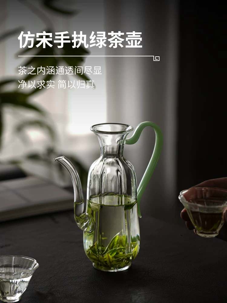 Ấm trà thủy tinh mẫu mới 2025, thủ công, giả cổ nhà Tống, ấm trà nhỏ kiểu cổ, cầm tay, có lưới lọc, dành cho trà xanh, bộ ấm trà đặc biệt