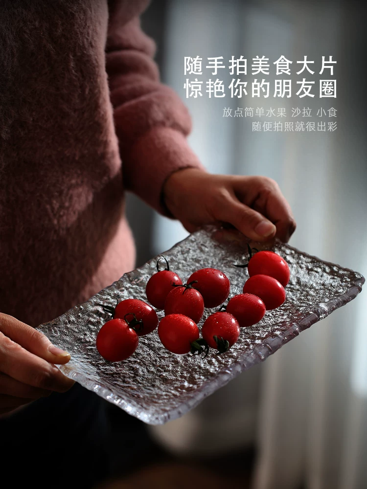 Đĩa thủy tinh Nhật Bản khay hình chữ nhật đĩa tráng miệng gia dụng đĩa phẳng bộ đồ ăn sáng tạo ẩm thực Nhật Bản đĩa sushi