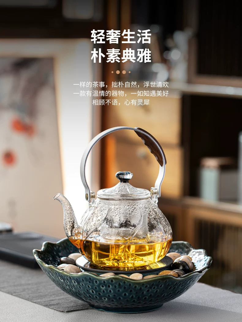 Bộ ấm trà điện gốm sứ cổ điển có bếp, ấm pha trà bằng thủy tinh, đế bếp pha trà kiểu cổ