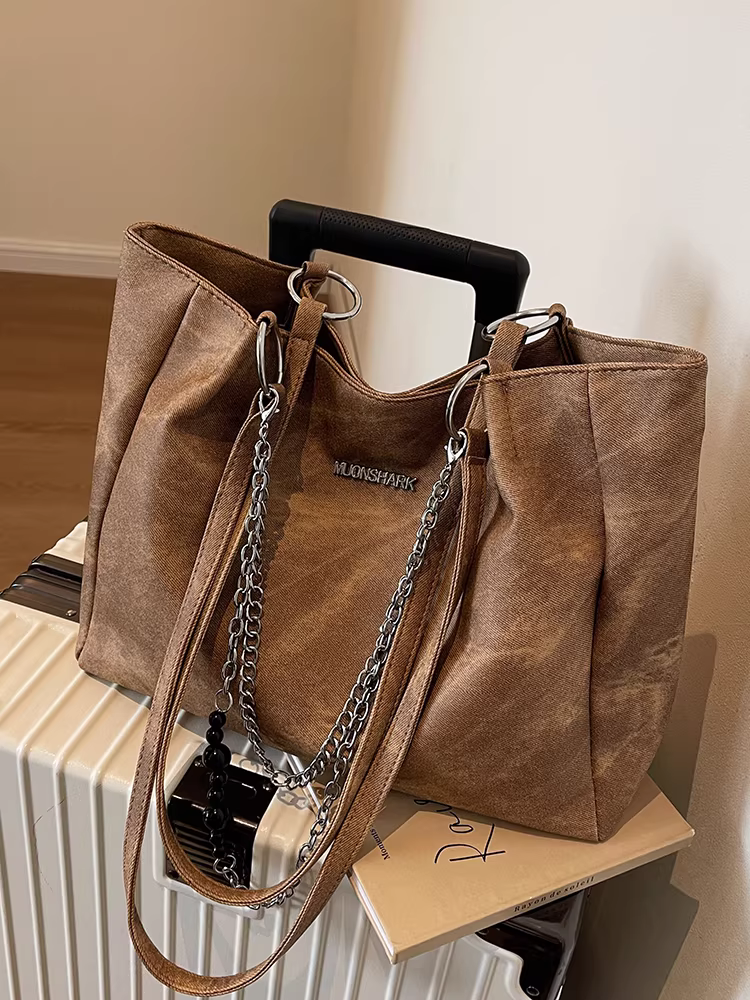 Túi xách nữ cỡ lớn kiểu mới 2025, túi đeo vai dành cho sinh viên, chất liệu có vân, túi tote đi làm nữ 2023