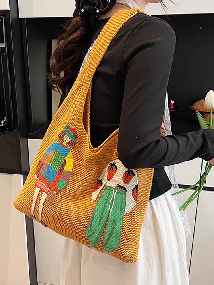 Túi đan len nữ, dung tích lớn, mẫu mới hè 2025, túi đeo vai đa năng, túi tote đi làm thường ngày