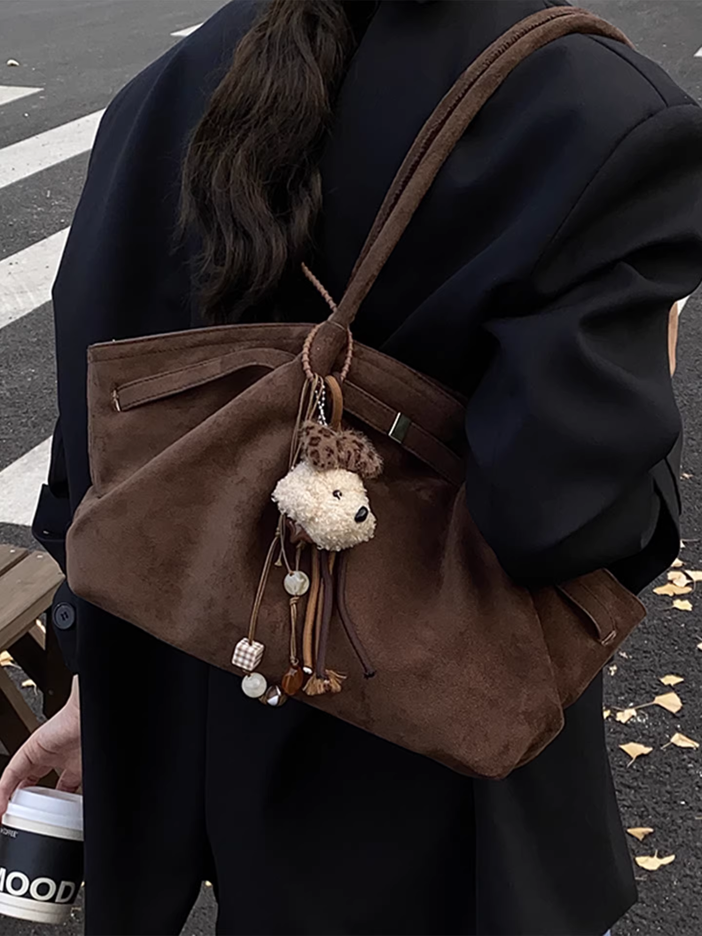 Túi da lộn nữ, dung tích lớn, mẫu mới thu đông 2025, túi đeo vai cổ điển mờ, túi tote đi làm xếp ly