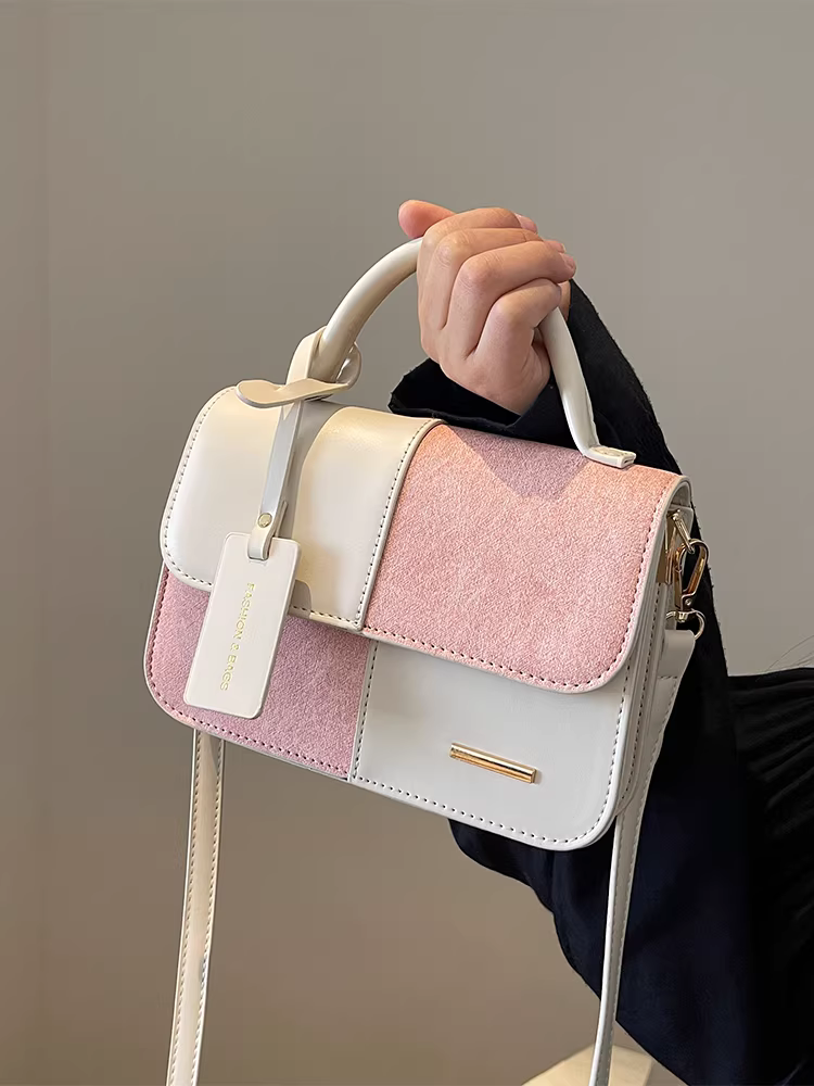 Túi xách nữ cao cấp mùa thu đông 2025, túi đeo chéo đa năng, phối màu chắp vá, túi vuông nhỏ