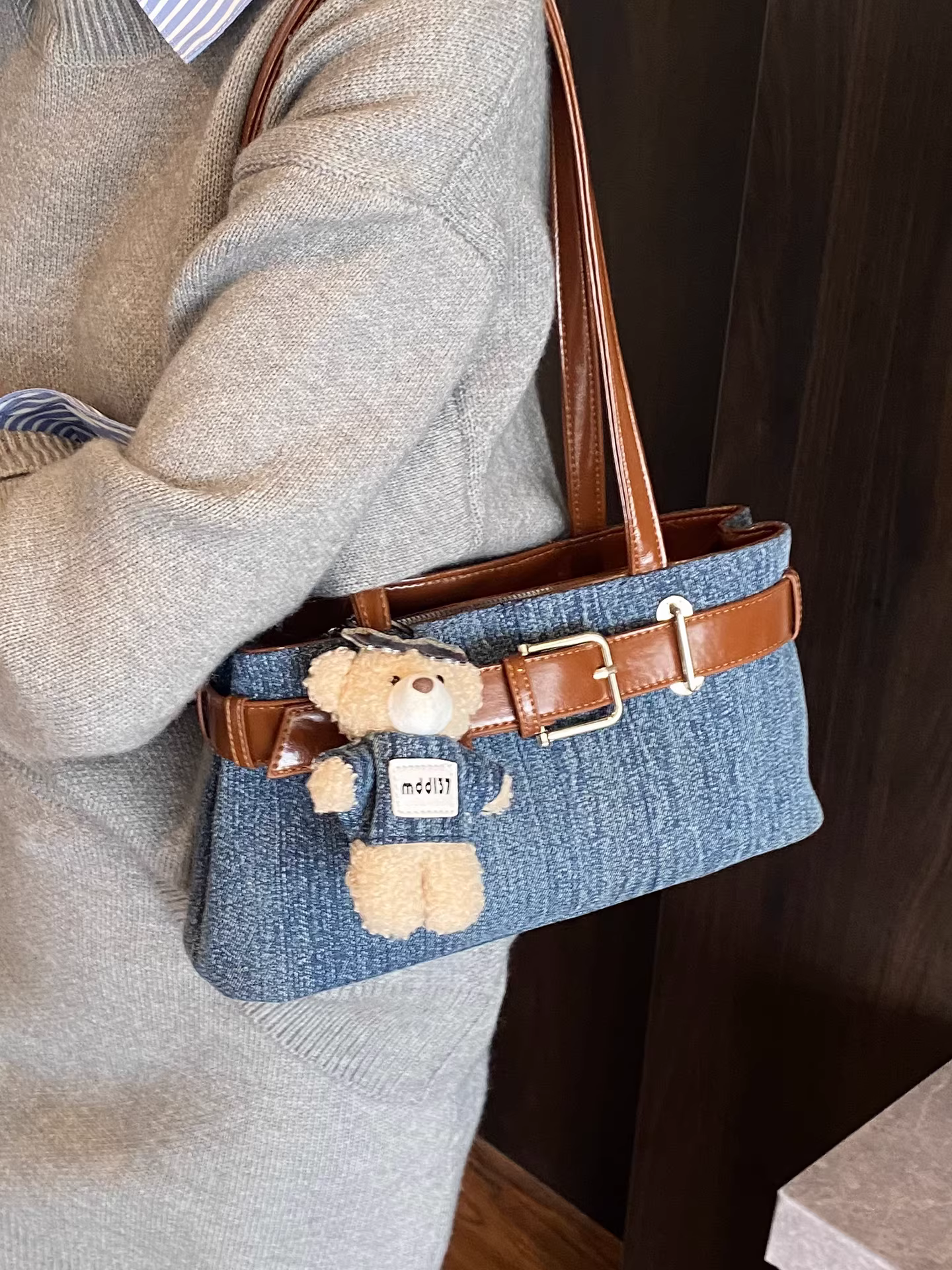 Túi denim nữ, dung tích lớn, mẫu mới thu đông 2025, đa năng đeo vai/nách, túi tote đi làm/thời trang thường ngày