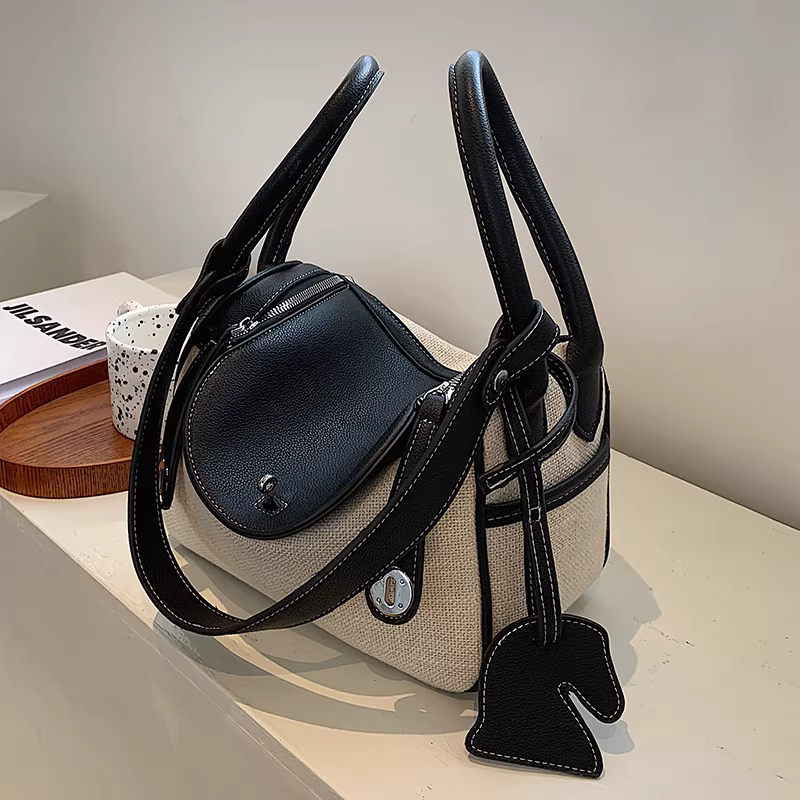 Túi xách nữ cỡ lớn 2025 thời trang xuân hè mới chất liệu canvas đeo vai/nách kiểu Boston túi tote lớn