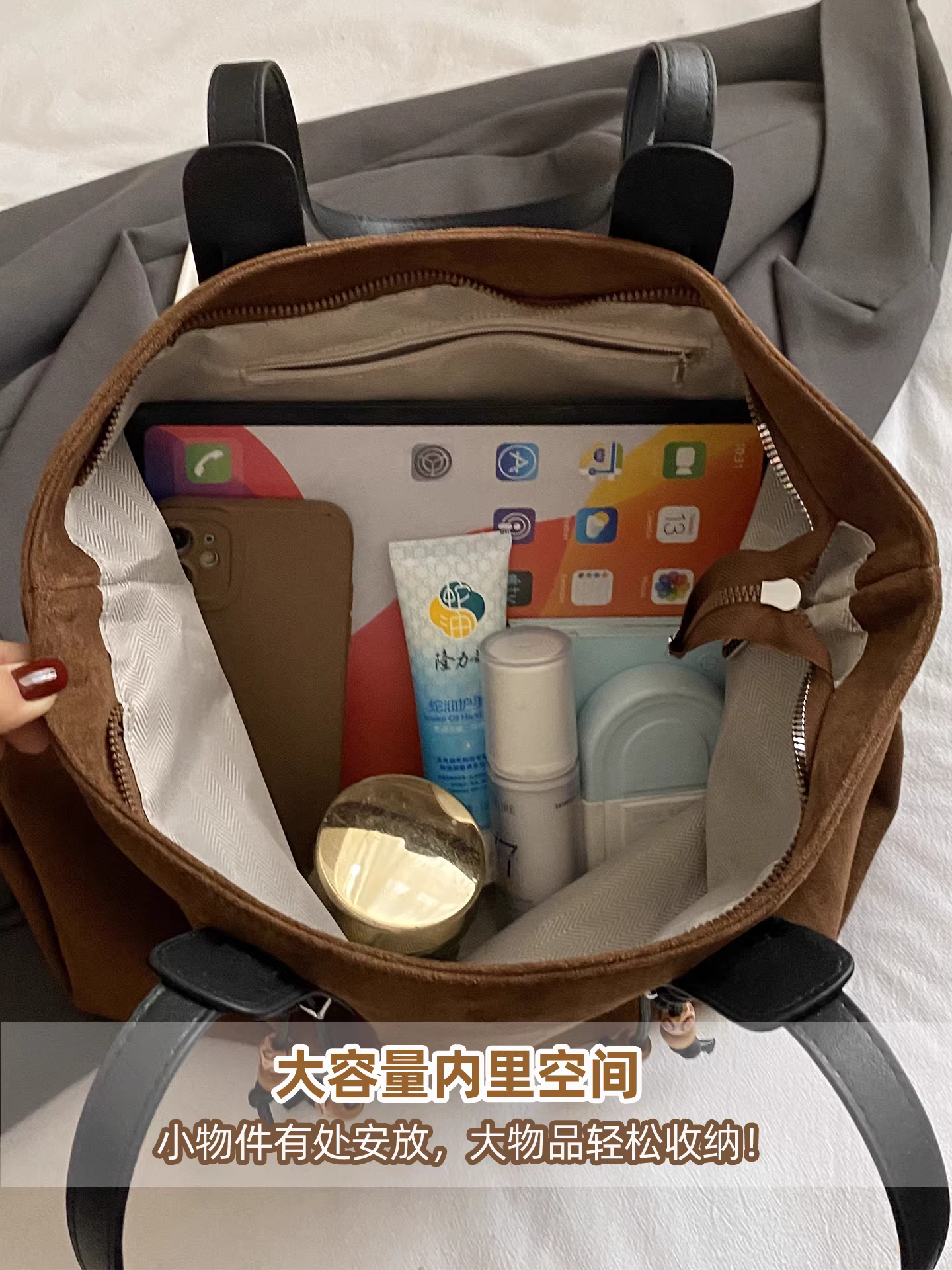 Túi da lộn dành cho nữ, sức chứa lớn, túi đeo vai cổ điển thu đông 2025 mới, chất liệu cao cấp, túi tote đi làm