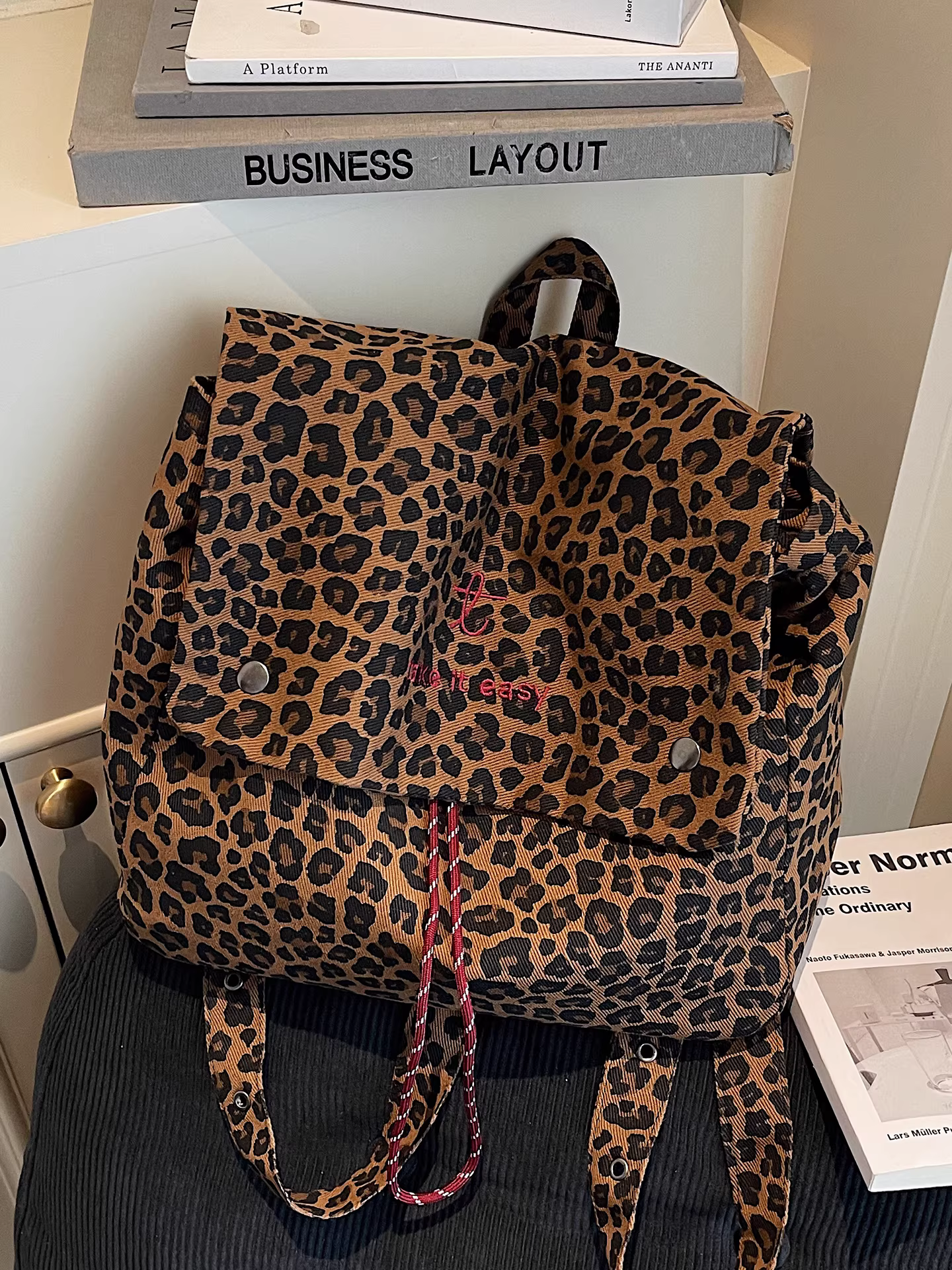 Ba lô vải canvas họa tiết da báo dành cho nữ, túi đi học thông thường dành cho học sinh, túi đi bộ đường dài ngoài trời, ba lô du lịch nhẹ