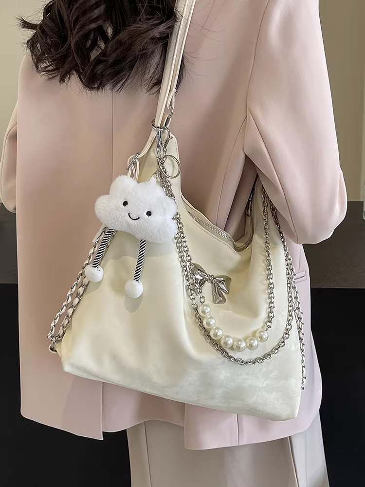 Túi tote nữ thu đông 2025, mẫu mới, dung tích lớn, màu bạc, balo đi làm, balo đeo chéo, balo du lịch