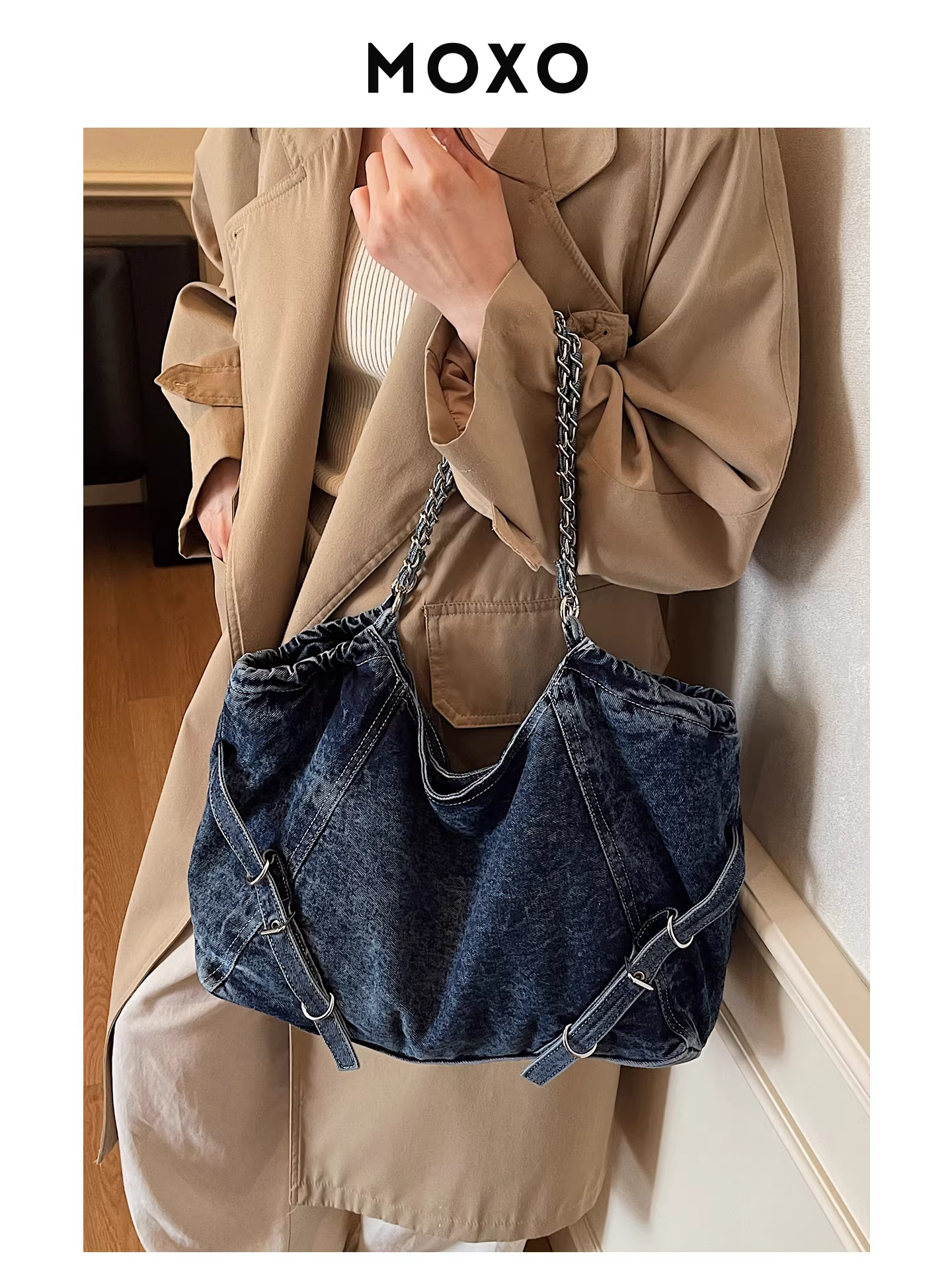 Túi denim nữ, dung tích lớn, mẫu mới thu đông 2025, túi đeo chéo đa năng, túi tote học sinh, phong cách giản dị