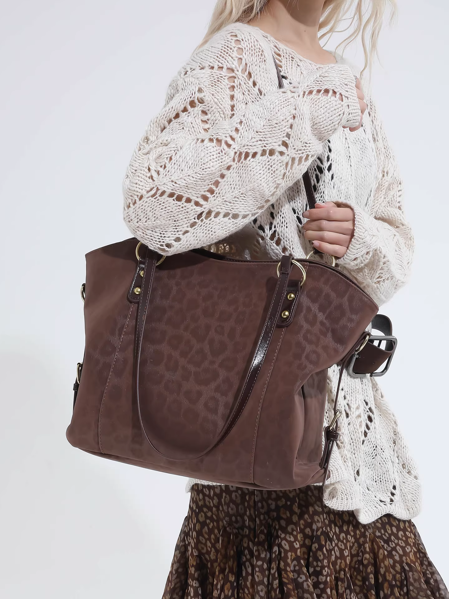 Túi đeo chéo họa tiết da báo cổ điển dành cho nữ, dung tích lớn, mẫu mới thu đông 2025 phong cách Âu Mỹ, túi đeo vai thường ngày, túi tote đi làm.