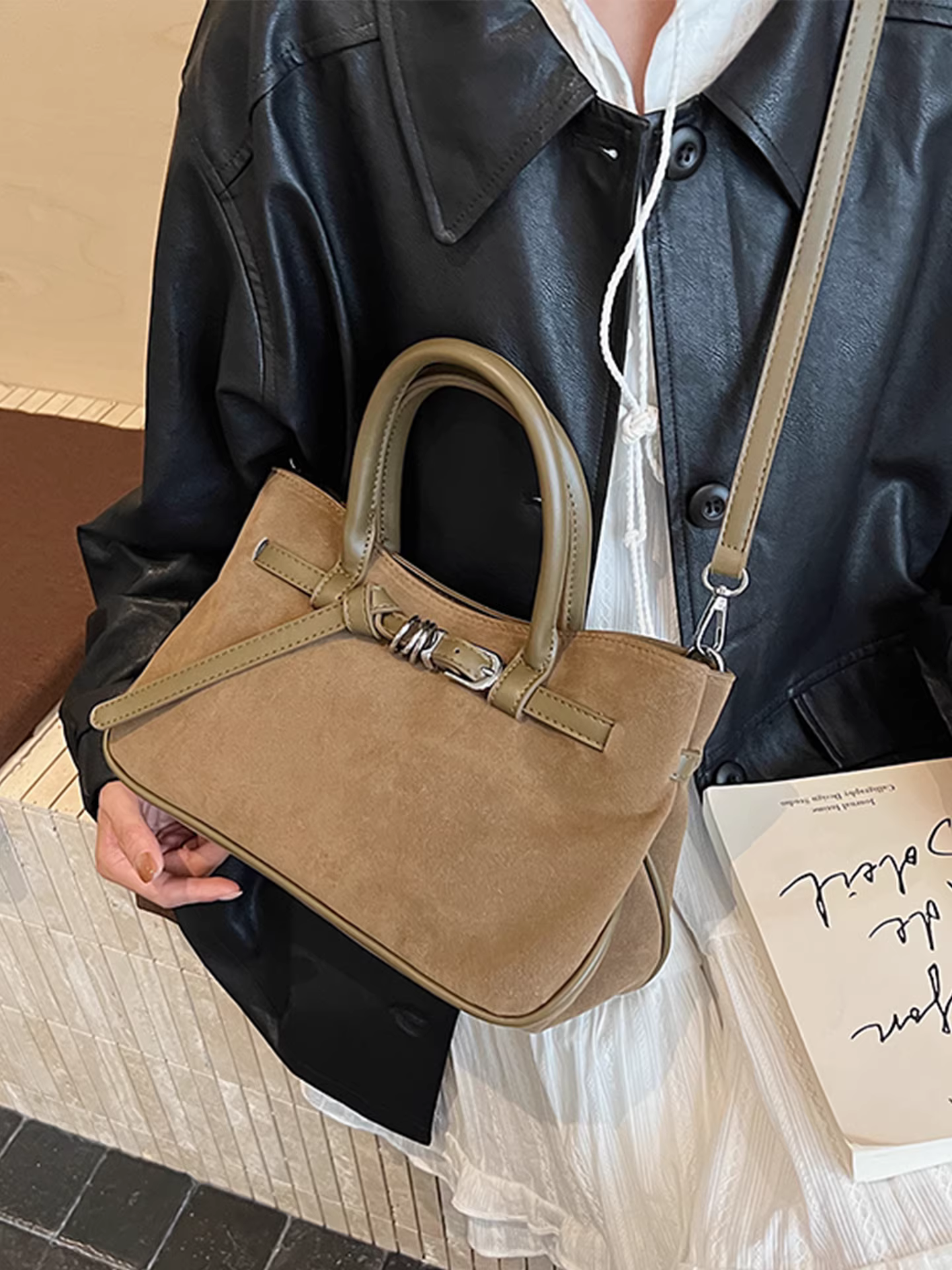 Túi da lộn retro nữ, dung tích lớn, mẫu mới thu đông 2025, đa năng đeo vai chéo, túi tote đi làm