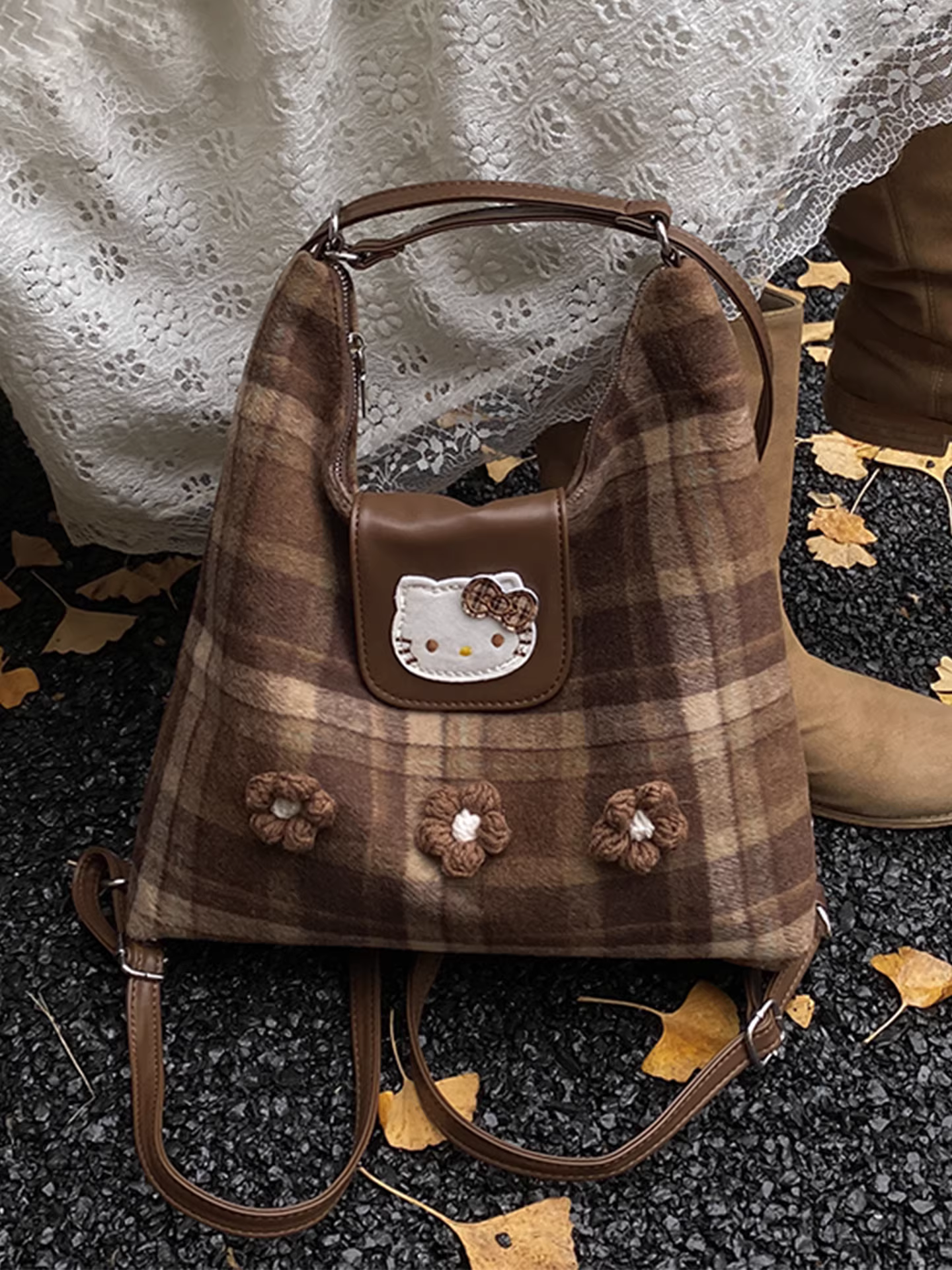 Túi tote len kẻ caro dành cho nữ, dung tích lớn, kiểu dáng mới 2025, túi đeo vai cá tính, balo đa năng.