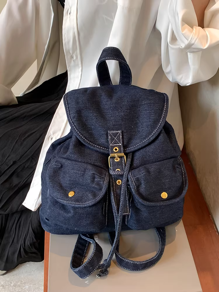 Ba lô denim nữ, dung tích lớn, mẫu mới 2025, túi đeo vai, ba lô đa năng đi học, đi phượt và du lịch