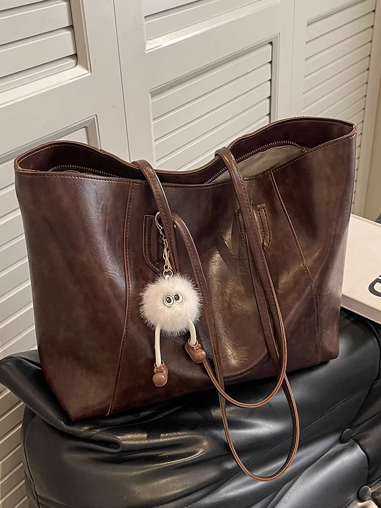 Túi xách nữ cỡ lớn 2025 xuân hè cao cấp màu nâu dành cho sinh viên, túi đeo vai đi làm, túi tote