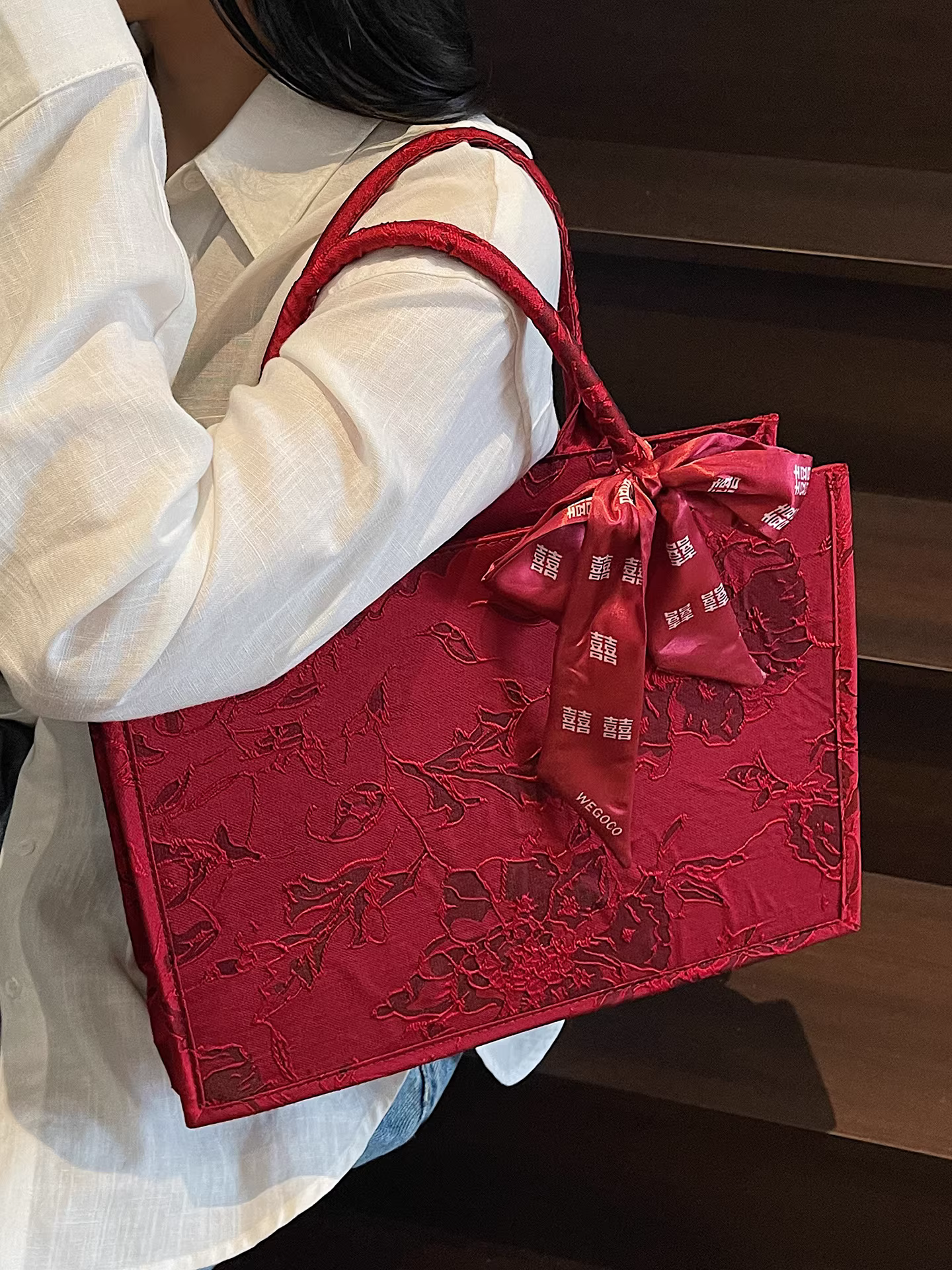 Túi cưới màu đỏ, túi cỡ lớn dành cho nữ, mẫu mới 2025, túi đeo vai cao cấp, túi đi làm, túi tote cô dâu, túi cưới