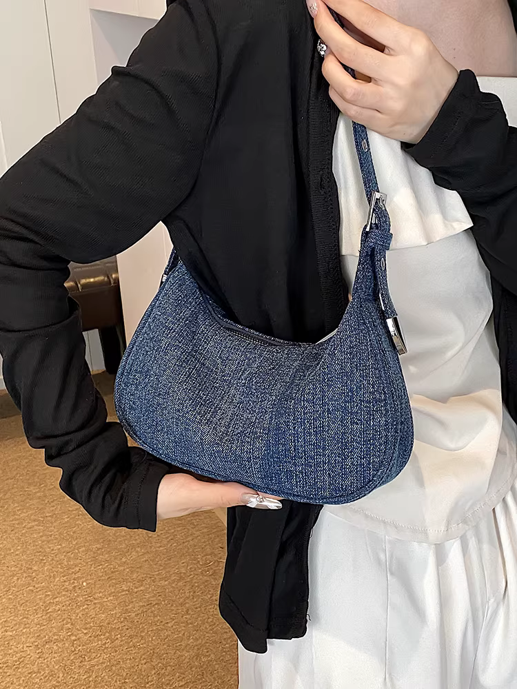 Túi denim nữ, dung tích lớn, mẫu mới thu đông 2025, túi đeo vai thường ngày, túi đeo nách, túi vải, túi xách tay, túi bánh bao.