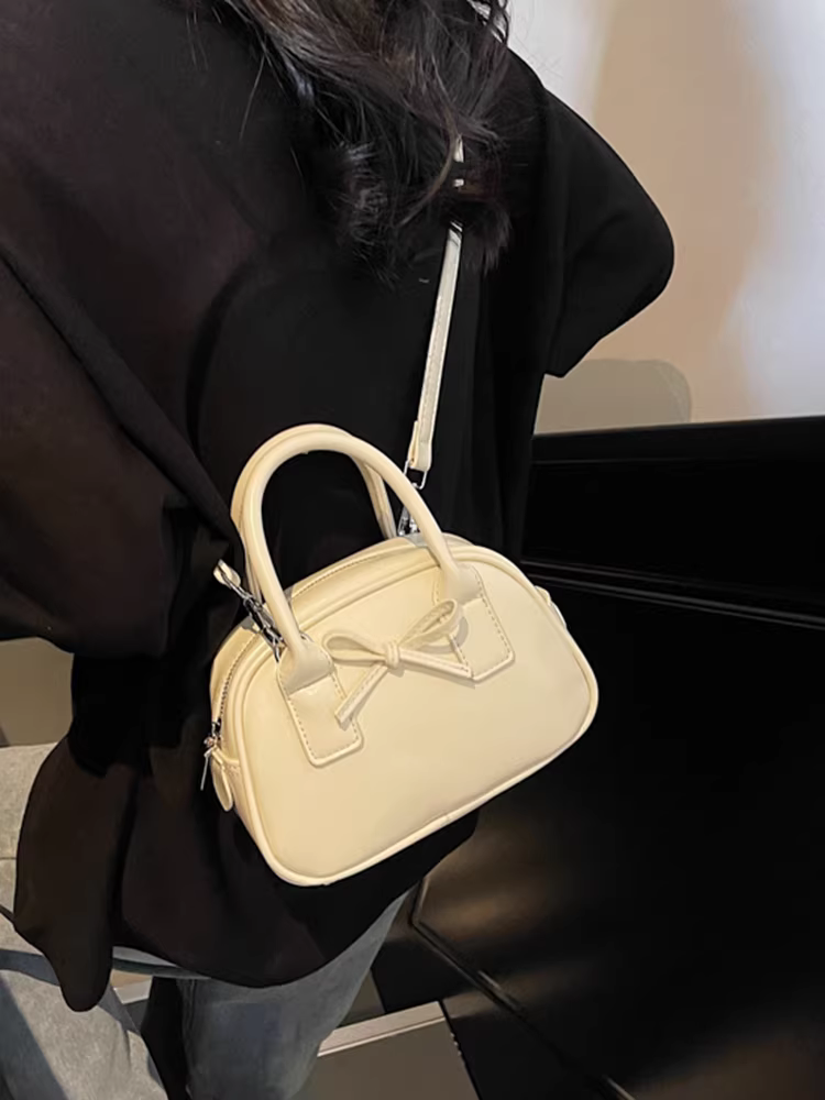 Túi đeo chéo nhỏ thời trang đa năng kiểu Hàn Quốc năm 2025, thiết kế độc đáo, nơ đỏ, kiểu bowling dành cho nữ