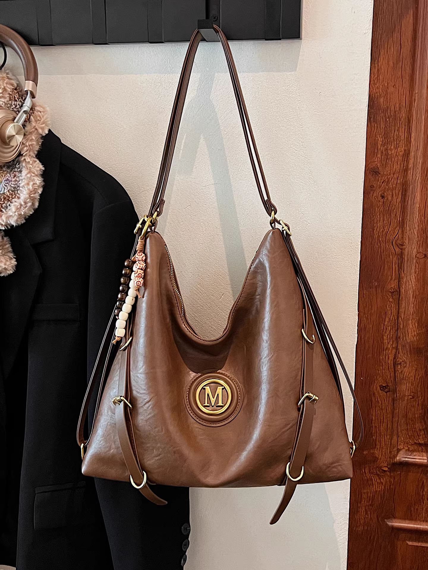 Túi đeo chéo nữ retro, dung tích lớn, mẫu mới thu đông 2025, kiểu dáng giản dị, đa năng, có thể dùng làm balo