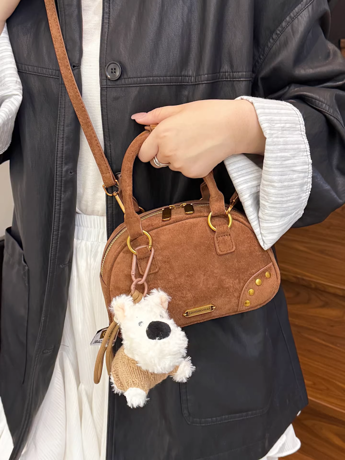 Túi da lộn cao cấp dành cho nữ, mẫu mới thu đông 2025, kiểu dáng cổ điển mờ nhám, đeo chéo, cầm tay, kiểu bowling