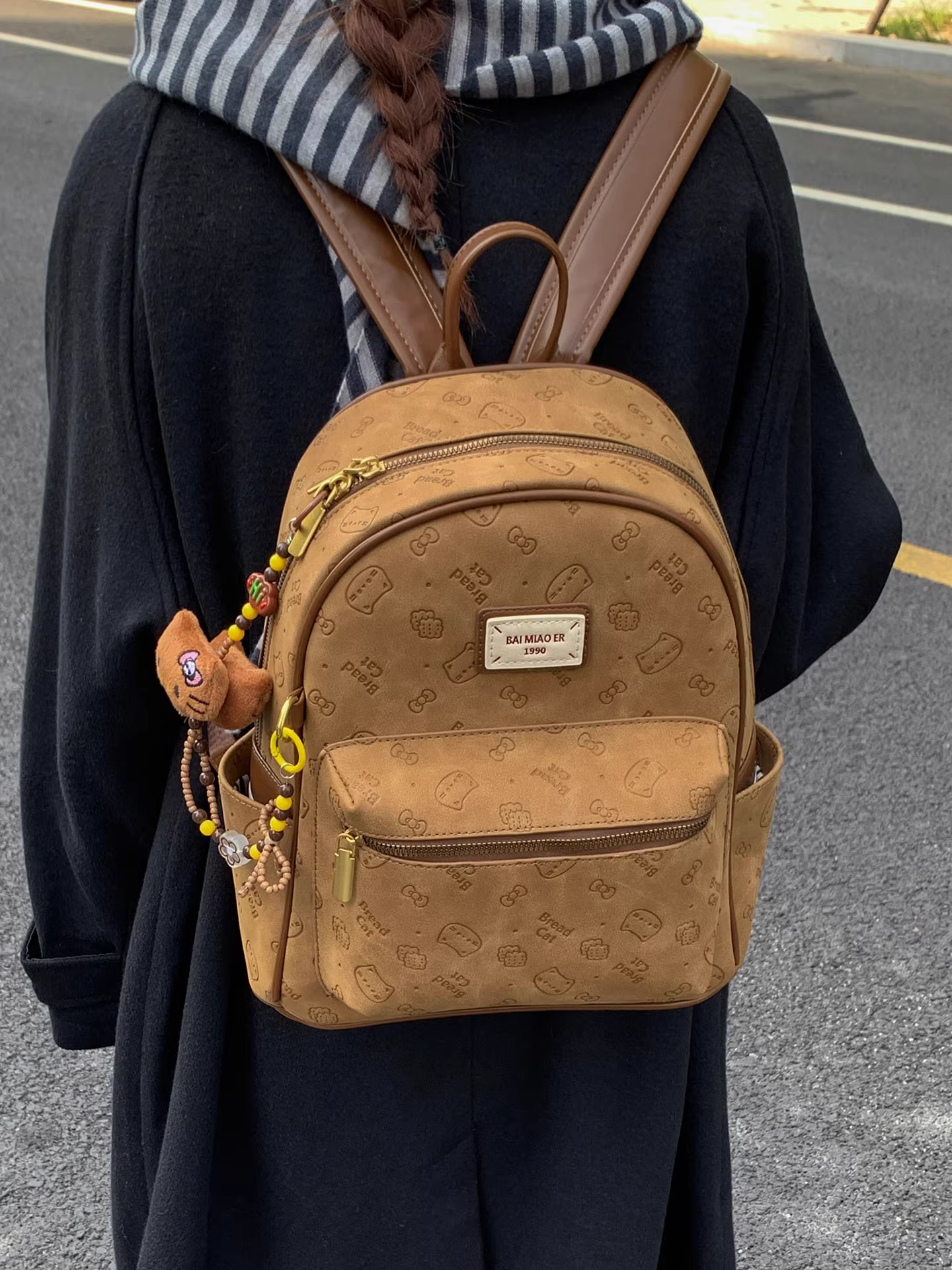 Ba lô phong cách retro mờ dành cho nữ, túi đi học thông thường sức chứa lớn, ba lô du lịch cao cấp phong cách Hàn Quốc