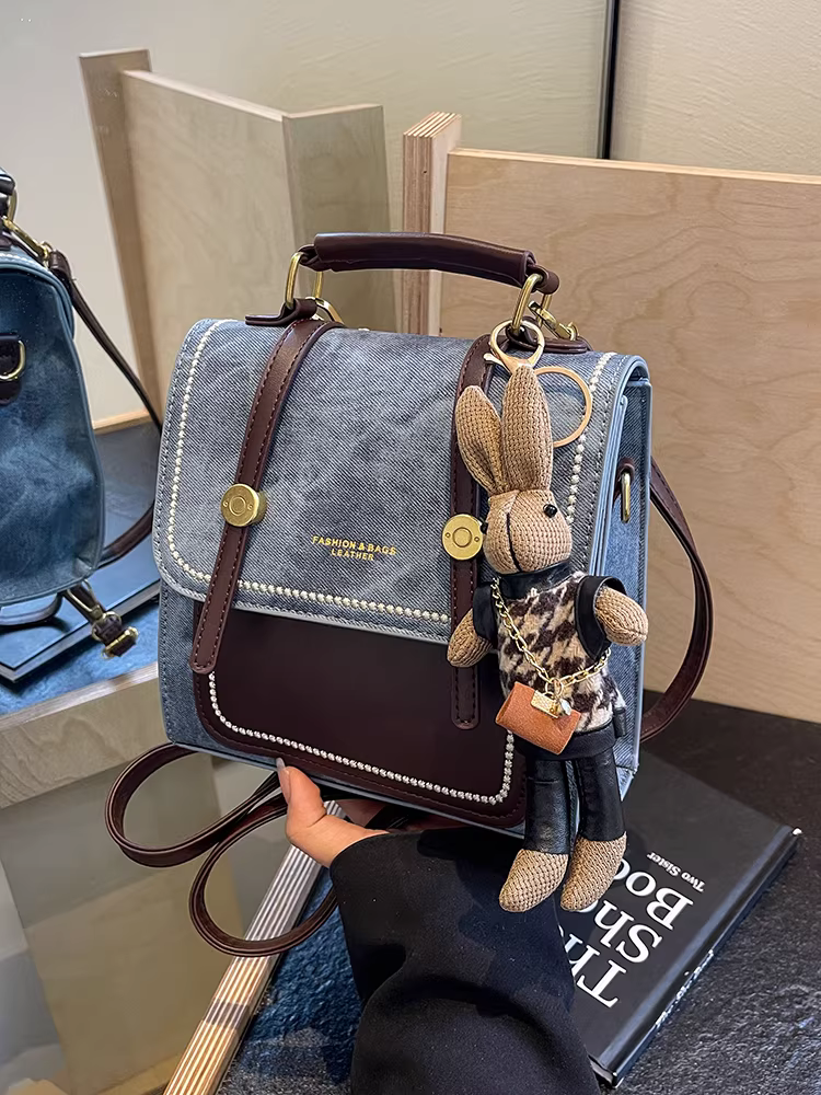 Ba lô denim nhỏ cao cấp ba trong một dành cho nữ thời trang mới 2025, đeo chéo, đi ngắn ngày