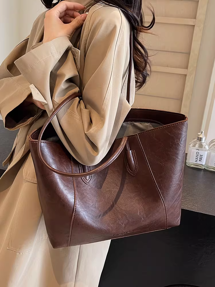 Túi xách nữ cỡ lớn kiểu mới 2025 cao cấp, đeo vai, chất liệu thu đông, dành cho sinh viên, đi học, đi làm