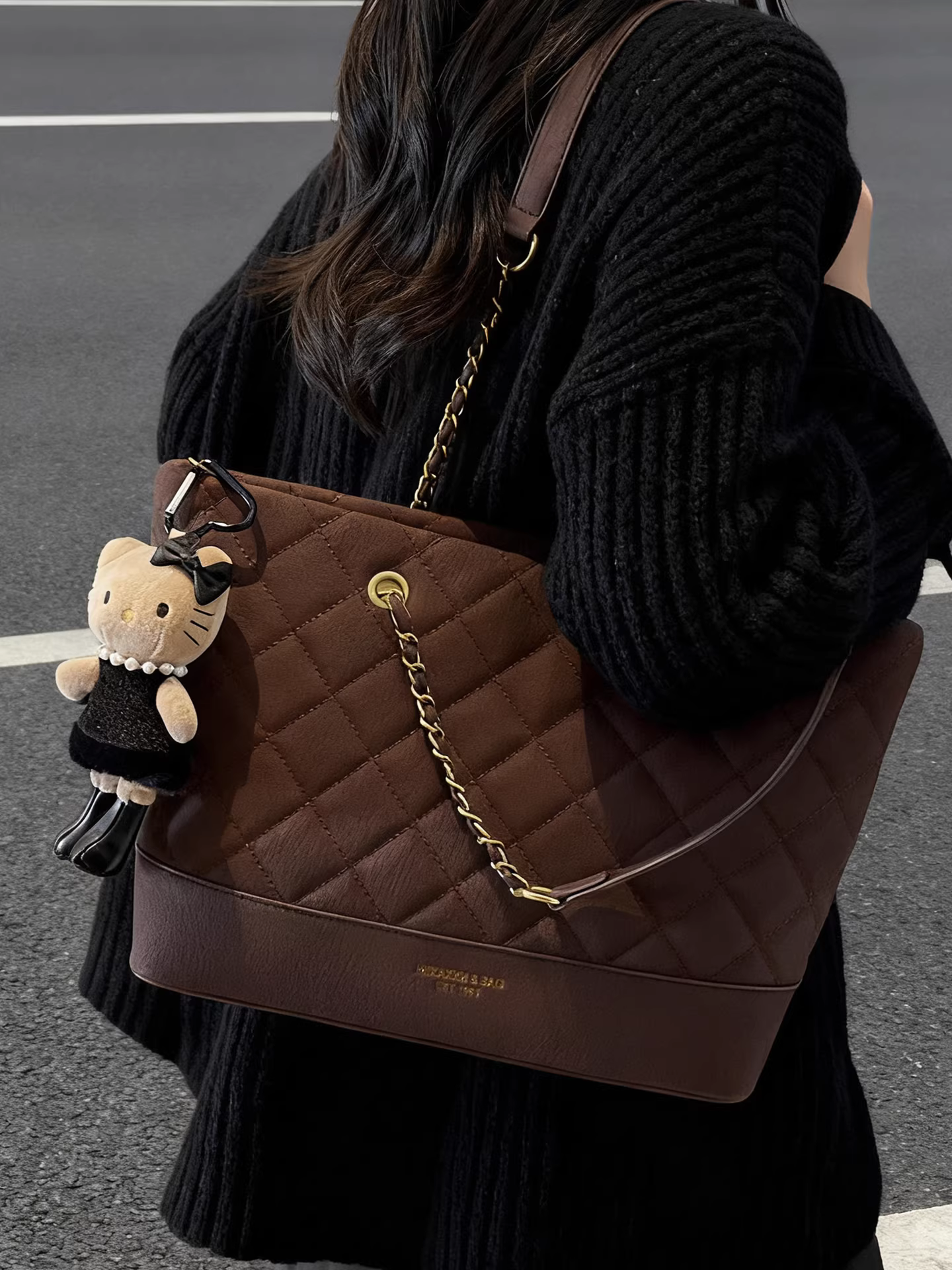 Túi đeo chéo nữ chất liệu kim cương, dung tích lớn, mẫu mới thu đông 2025, phong cách retro, túi đeo vai, túi tote đi làm thường ngày