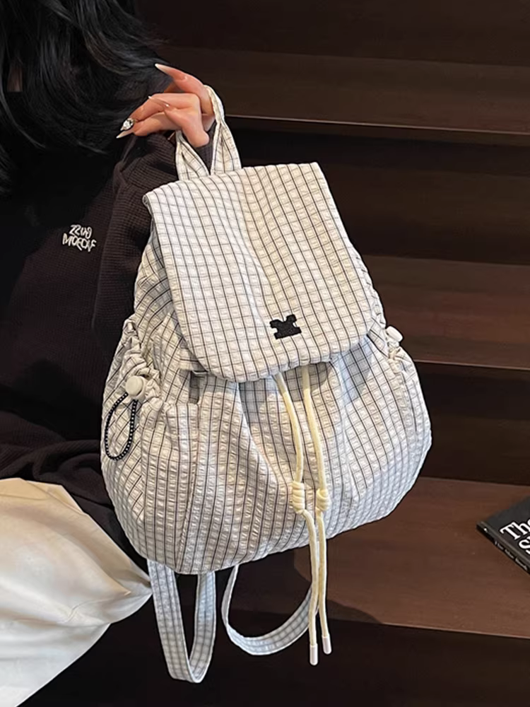 Ba lô vải canvas nữ, thiết kế độc đáo, mẫu mới 2025 phong cách Hàn Quốc, balo học sinh, balo du lịch xếp ly nhẹ