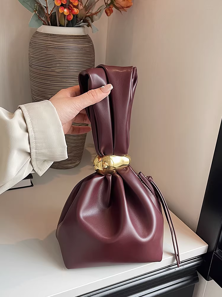 Túi nhỏ độc đáo cao cấp dành cho nữ, mẫu mới thu đông 2025, kiểu vintage xếp ly mini dạng xô