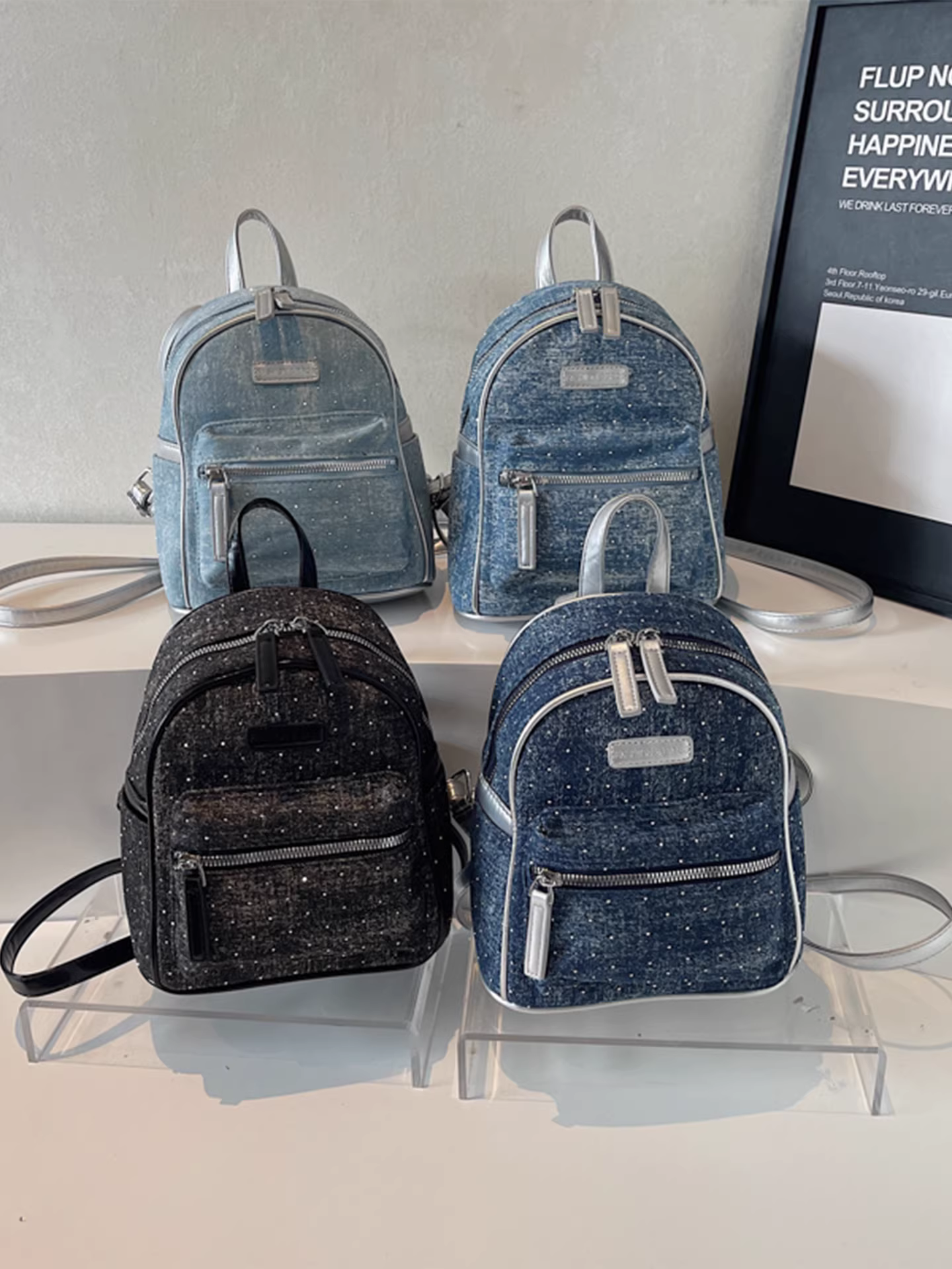 Ba lô denim dành cho nữ, thiết kế độc đáo thời trang, túi đi học phong cách Hàn Quốc giản dị, ba lô du lịch nhẹ