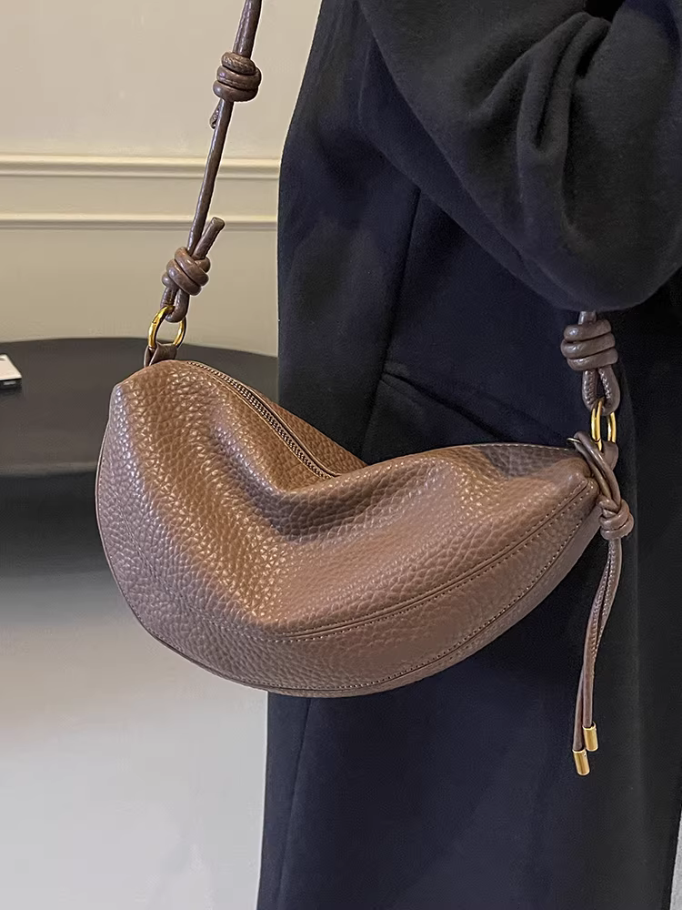 Túi xách nữ cao cấp, chất liệu có vân, dung tích lớn, mẫu thiết kế độc đáo mùa thu đông 2025, túi đeo chéo kiểu vintage, túi bánh bao đi làm.