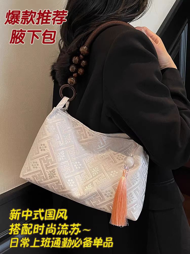 Túi xách nữ phong cách Trung Hoa mới Quảng Tây thổ cẩm 2025, kiểu tua rua, đa năng, đeo vai/nách, siêu hot