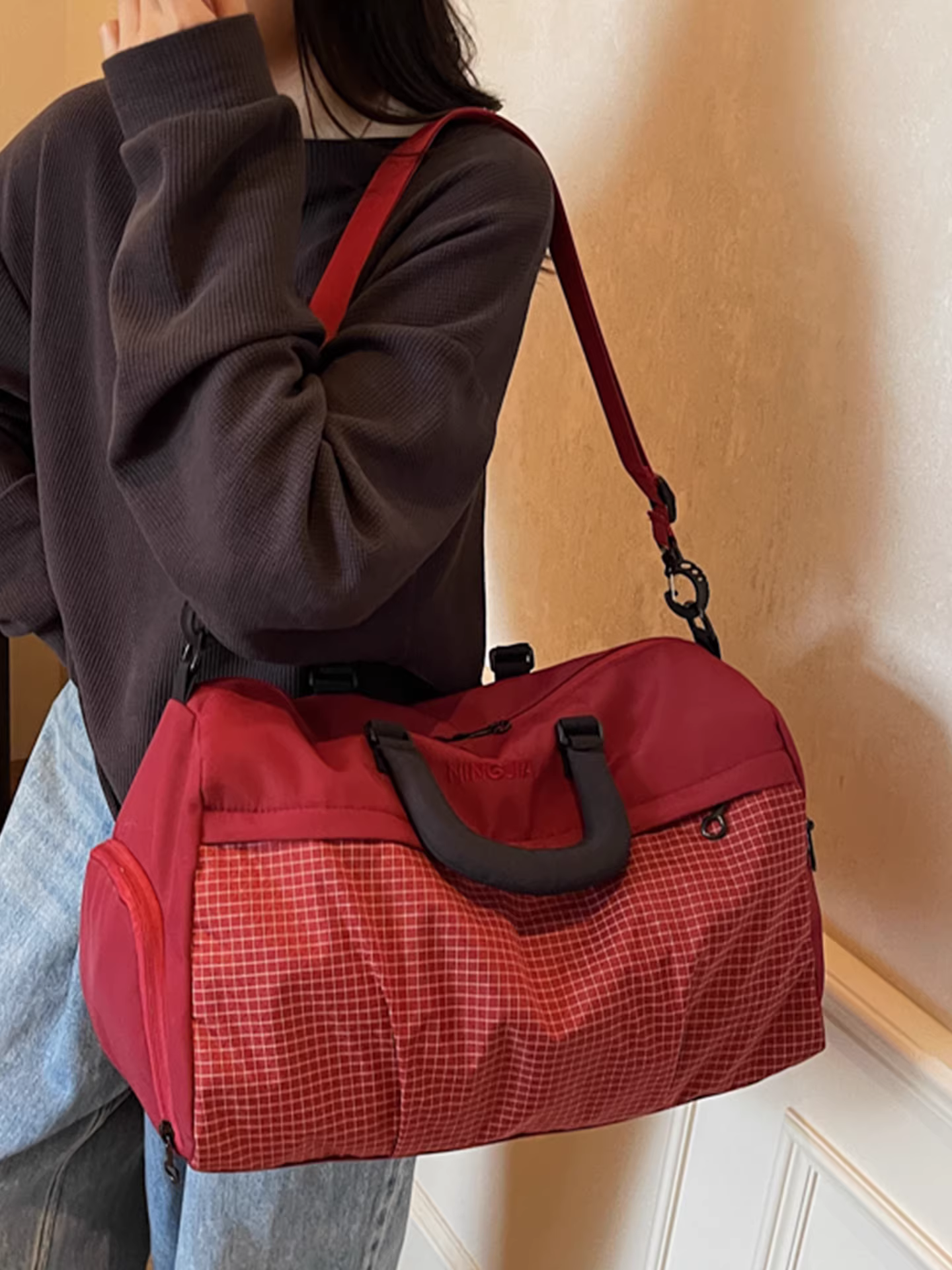 Túi vải nylon dành cho nữ, túi hành lý đi công tác đeo chéo thông thường sức chứa lớn, túi tập thể dục yoga phong cách thể thao, túi du lịch khoảng cách ngắn