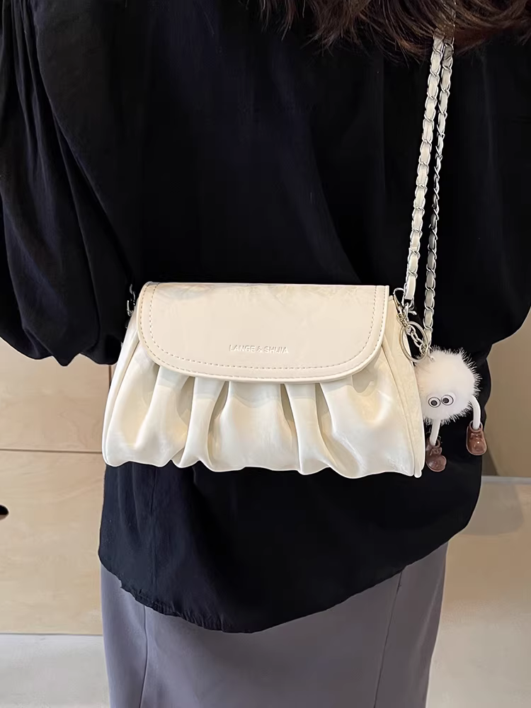 Túi xách nữ cao cấp 2025, mẫu mới thời trang, túi đeo chéo dây xích, túi vuông nhỏ xếp ly nữ tính, đang thịnh hành