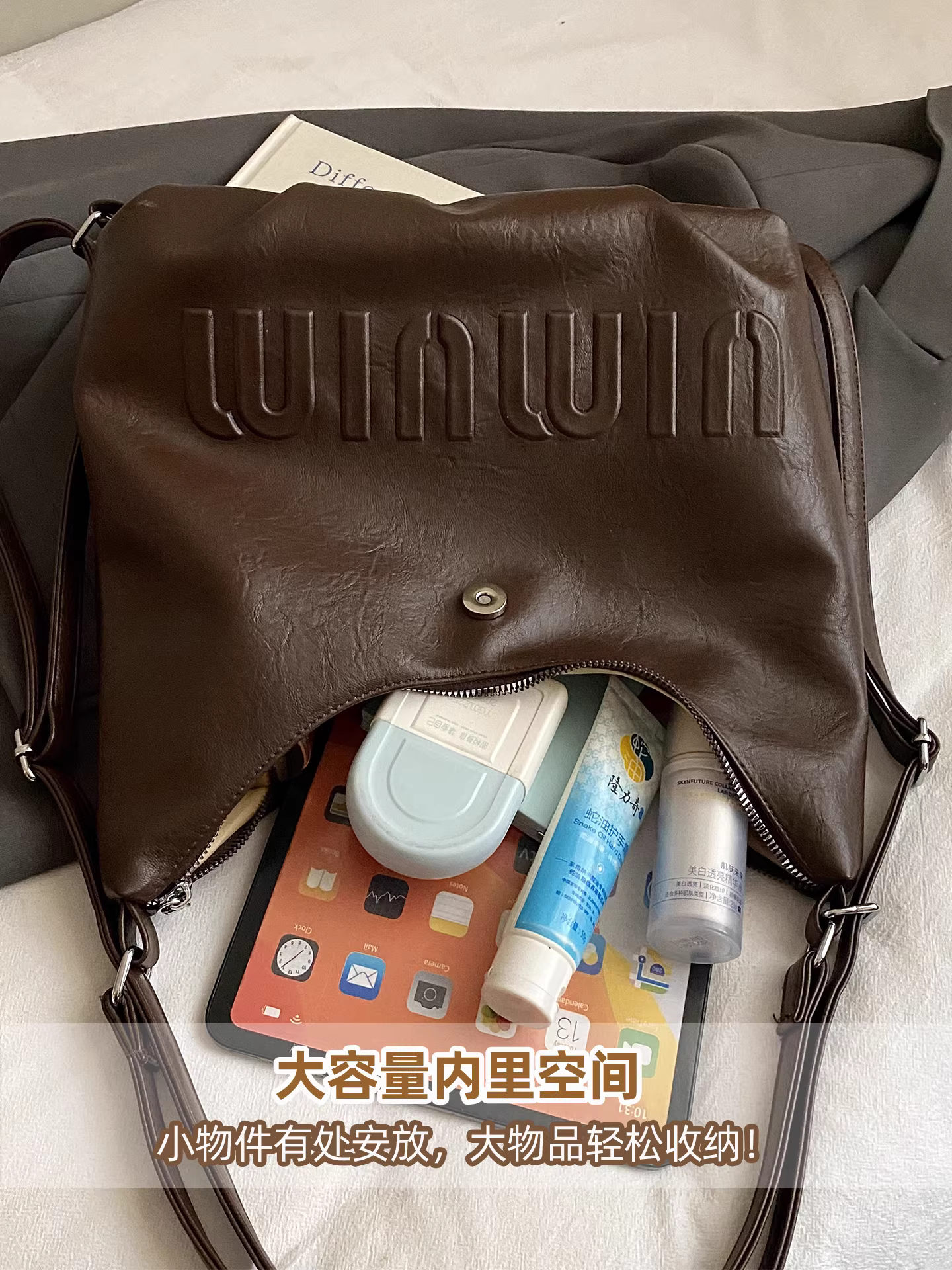 Túi tote nữ, dung tích lớn, mẫu mới thu đông 2025, phong cách retro giản dị, túi đeo vai độc đáo, balo đa năng.